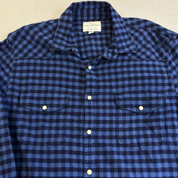 Lucky Brand Button Up Shirt Mens Medium Pearl Snap Blue Gingham Plaid Casual - Picture 2 of 9